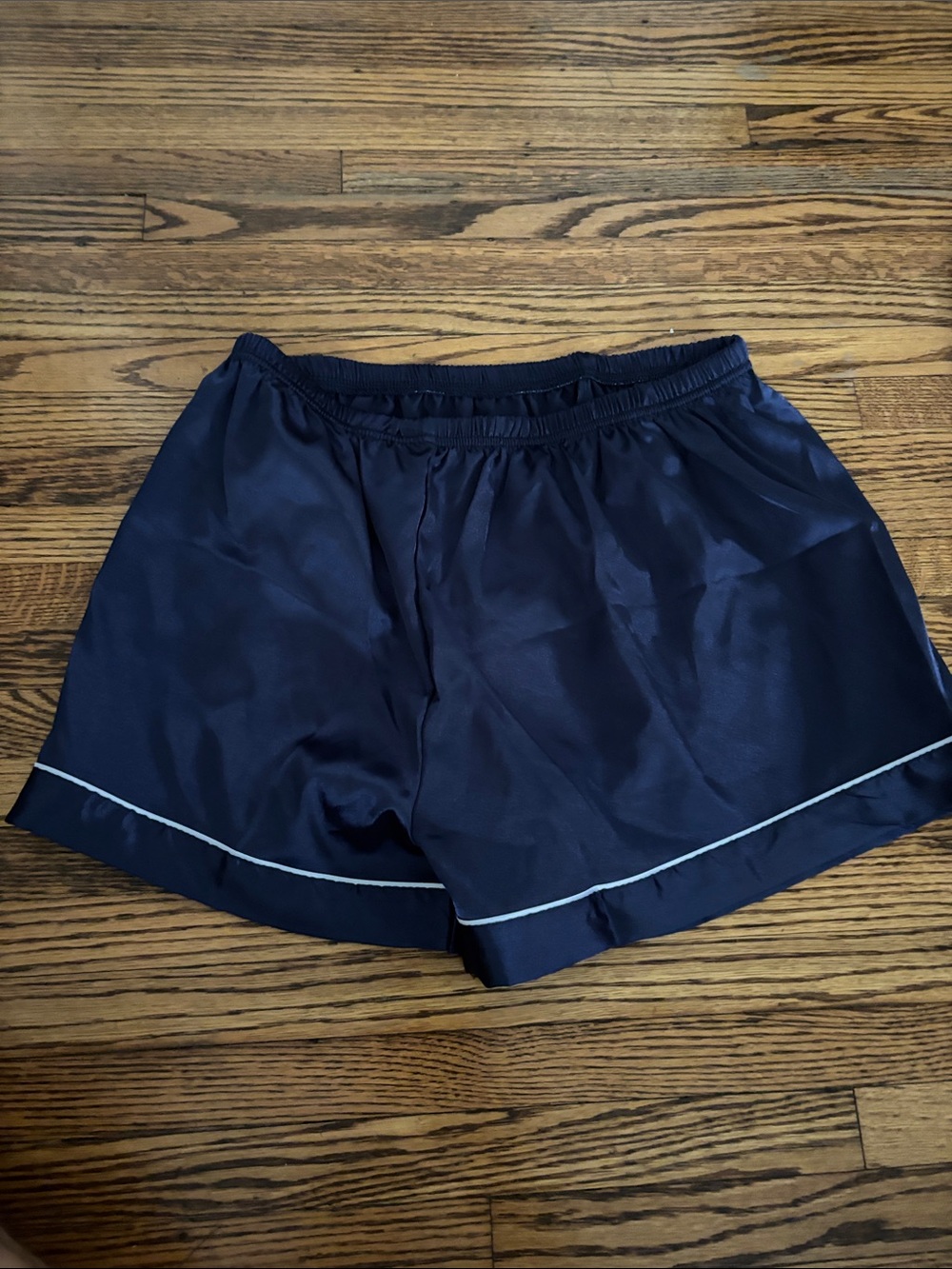 Navy Satin Pajama Shorts with White Piping